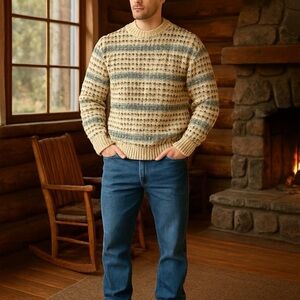 Next Britain Beige and Brown 100% Wool Sweater